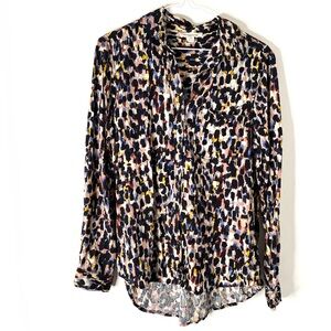 beachlunchlounge Colorful Animal Print Button Front Blouse Hi Lo Viscose